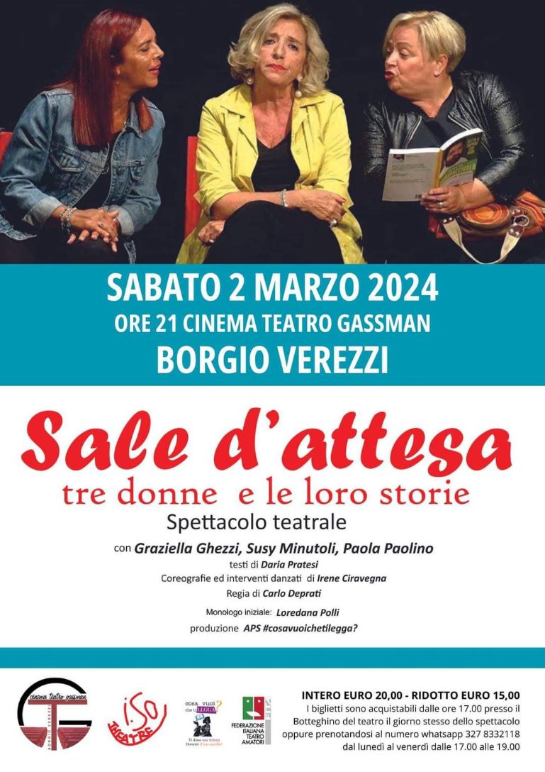 Al Teatro Vittorio Gassman di Borgio Verezzi uno spettacolo tutto al femminile “SALE D’ATTESA”  di Daria Pratesi