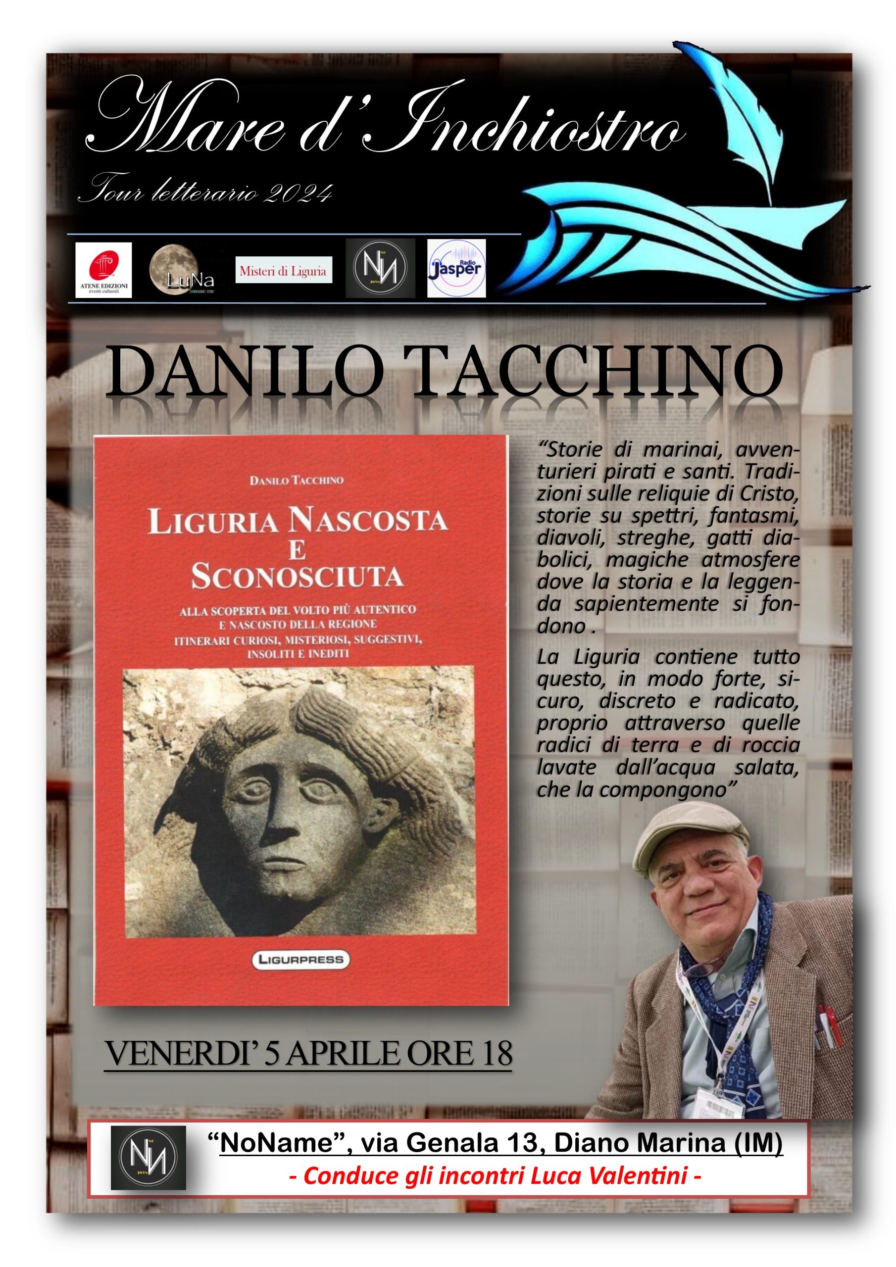 Venerdì a Diano Marina la rassegna “Mare d’inchiostro” ideata da Luca Valentini con Danilo Tacchini