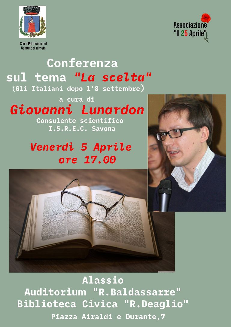Venerdì 5 aprile alla Biblioteca “R. Deaglio” di Alassio la conferenza sul tema “La scelta. Gli italiani dopo l’8 settembre”
