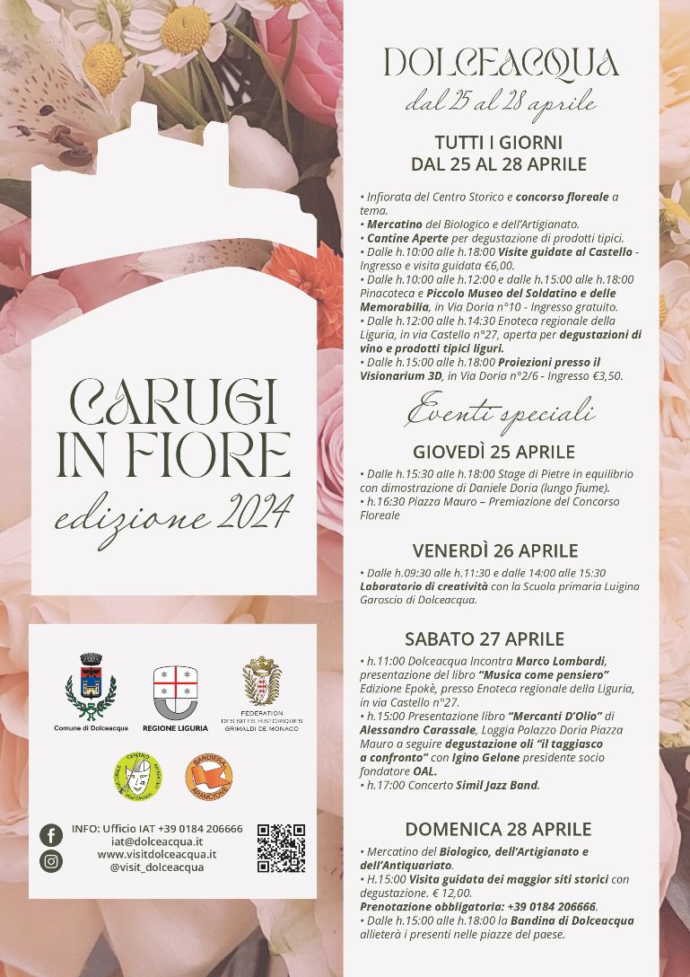 Al via giovedì 25 aprile a Dolceacqua l’attesissima edizione di “Carugi in fiore 2024”