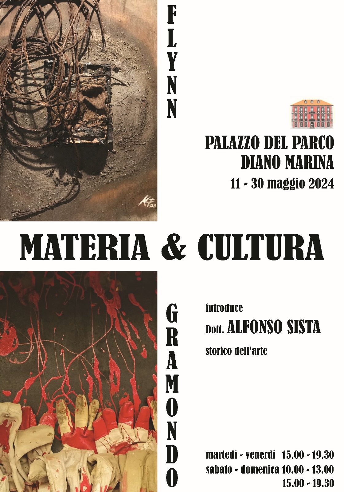 Da sabato 11 maggio al Palazzo del Parco di Diano Marina la mostra “Materia & Cultura” degli artisti Flynn e Gramondo