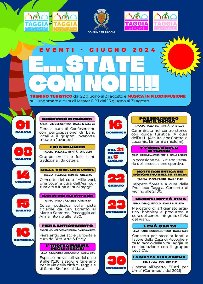 Il Comune di Taggia si prepara all’estate con un giugno di eventi