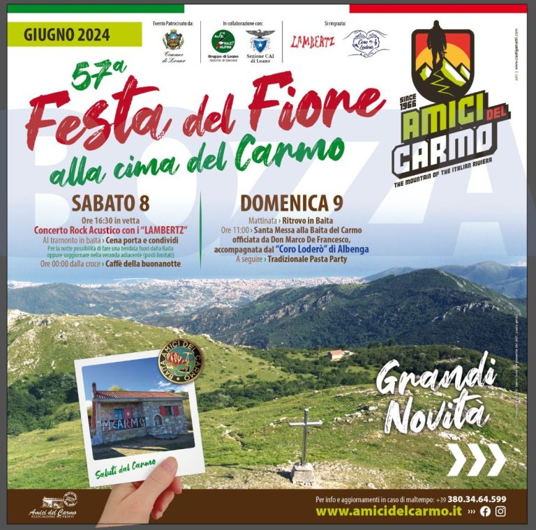 Loano, nel week end la “Festa del Fiore” trasformerà il Monte Carmo in un palco a cielo aperto: in programma due concerti “in vetta”