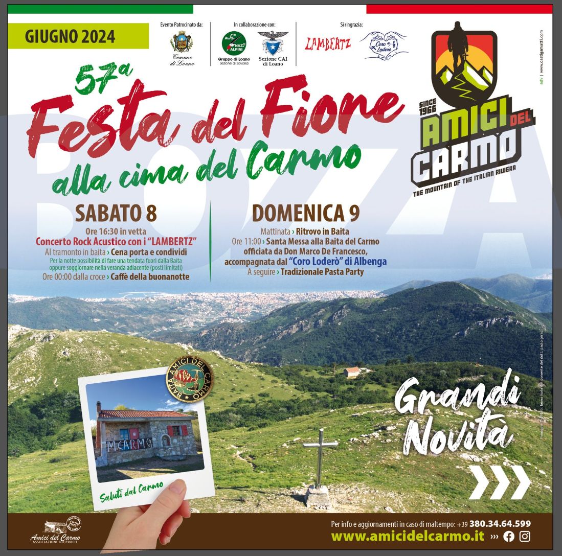Loano, nel week end la “Festa del Fiore” trasformerà il Monte Carmo in un palco a cielo aperto: in programma due concerti “in vetta”