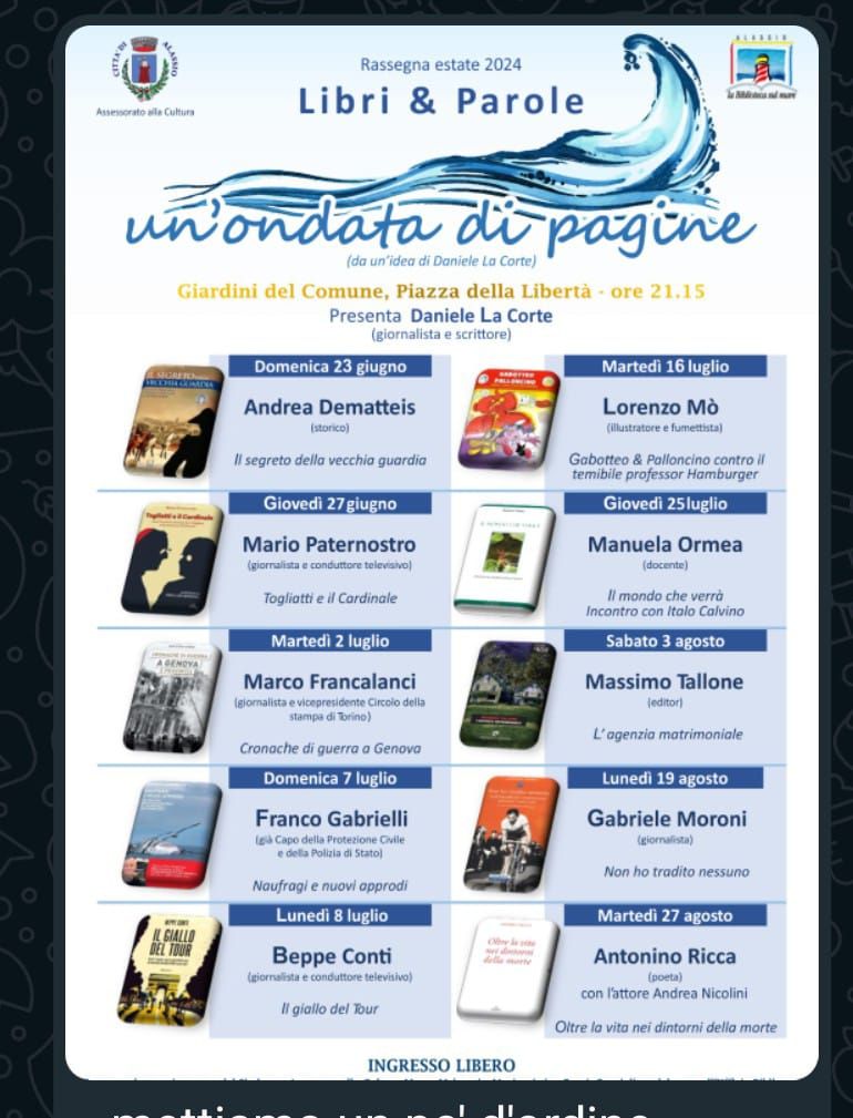 “Libri & Parole – Un’ondata di pagine”: appuntamento ad Alassio giovedì 27 giugno con Mario Paternostro