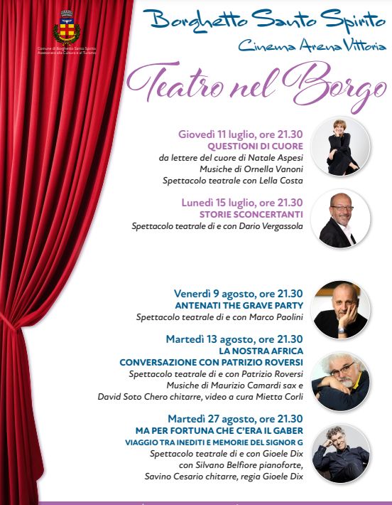 Domani, giovedì 11 luglio a Borghetto Santo Spirito c’è “Questioni di cuore” con Lella Costa