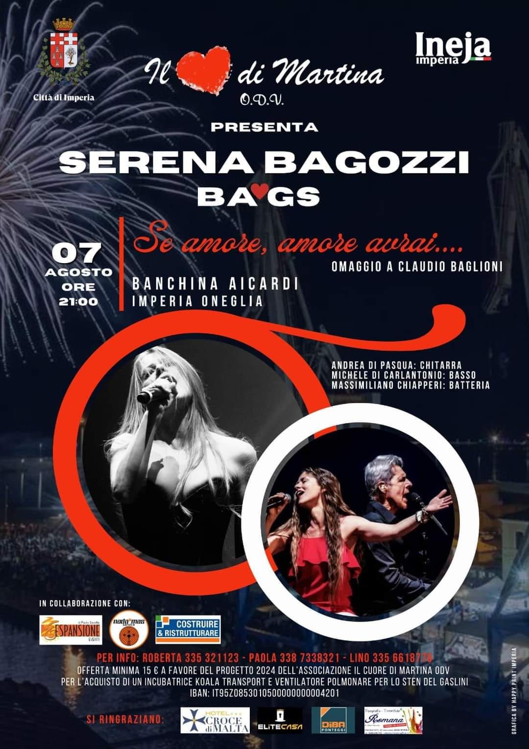 Mercoledì a Imperia un concerto di beneficienza con la vocalist di Claudio Baglioni