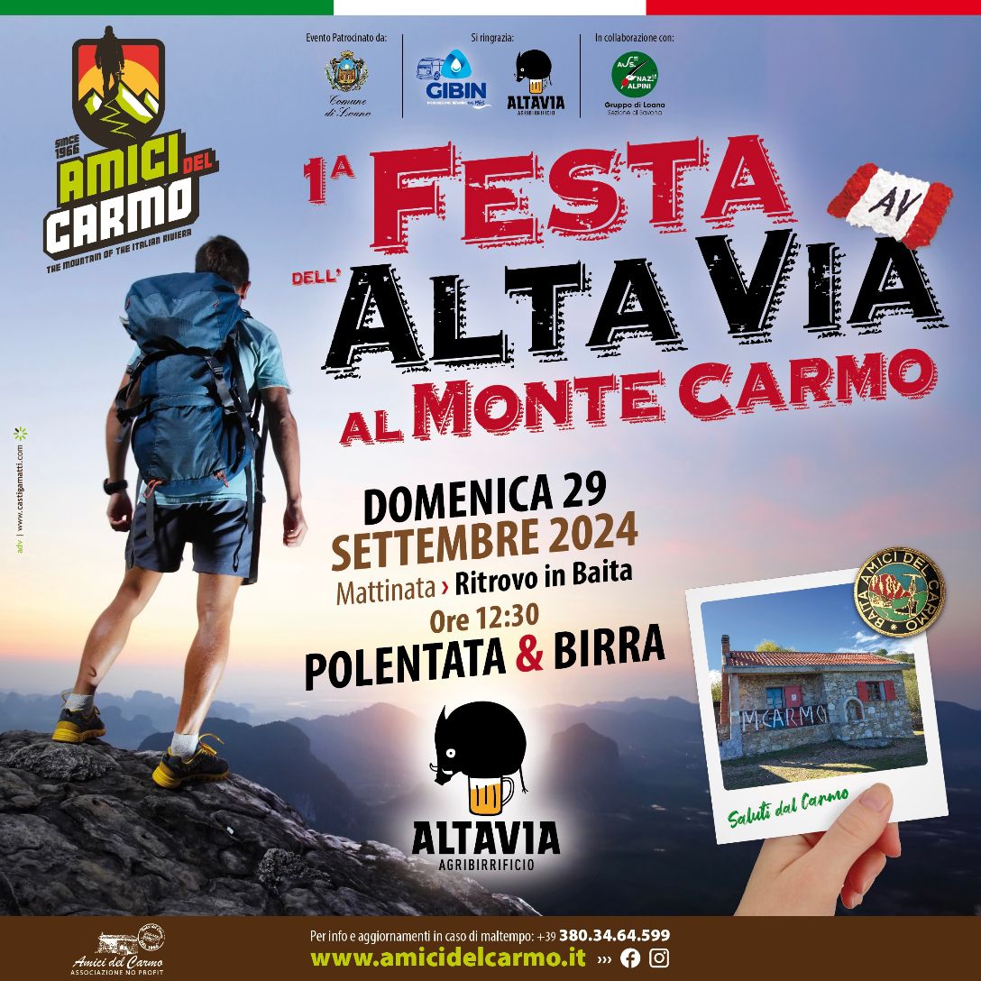 Loano, il 29 settembre la prima edizione della Festa dell’Alta Via al Monte Carmo