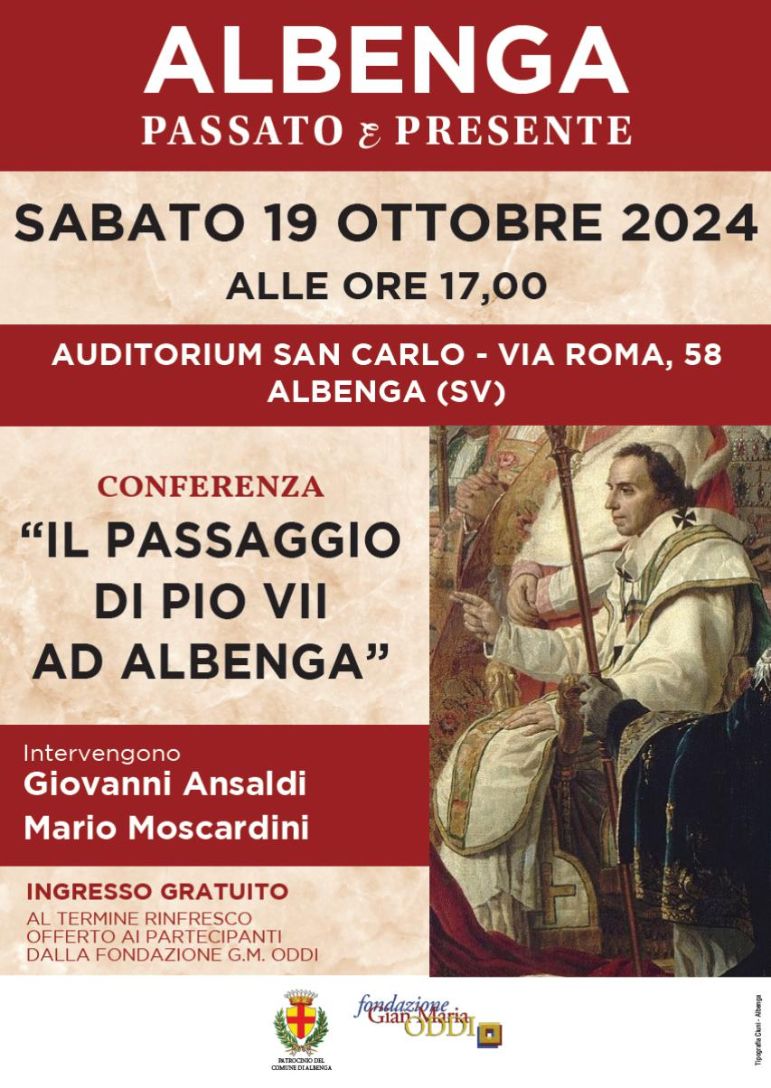 Per la rassegna “Albenga Passato e Presente”: “Il passaggio di Pio VII ad Albenga”