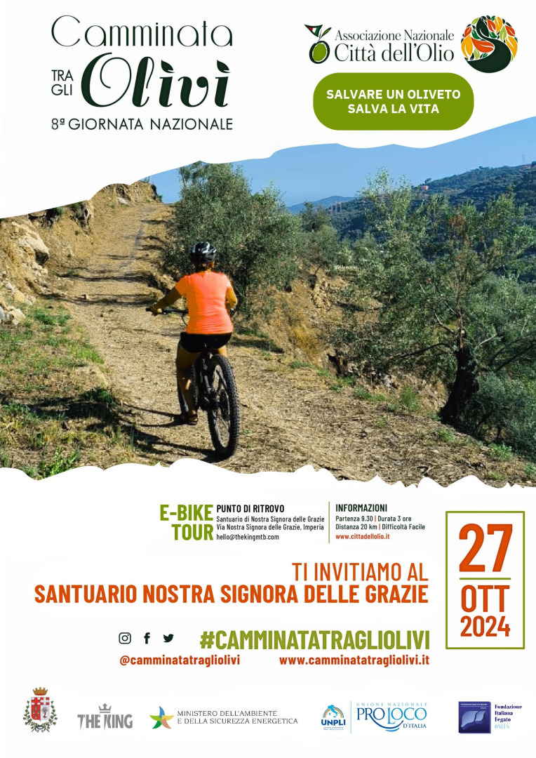 Imperia, “Camminata tra gli Olivi”: tour di e-bike domenica 27 ottobre a Montegrazie