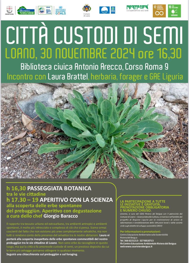 Città custodi di semi, a Loano un pomeriggio alla scoperta delle erbe spontanee e commestibili