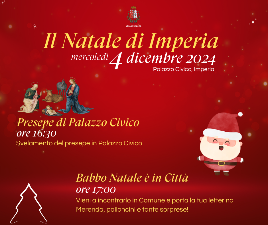 Mercoledì 4 dicembre, a partire dalle ore 16:30, Palazzo Civico di Imperia ospiterà un pomeriggio all’insegna della tradizione e della magia natalizia.