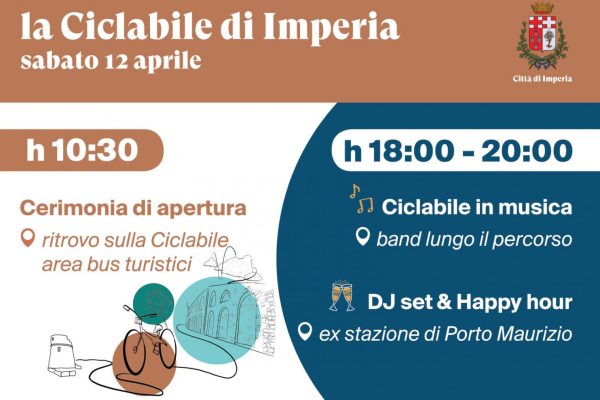Imperia inaugura ufficialmente la pista ciclabile: sabato 12 aprile giornata di festa tra pedalate, musica e promozione del territorio. Il programma