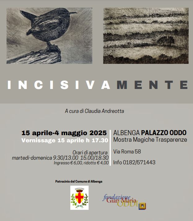 Stefania Loreto e Barbara Pirotto inaugurano martedì 15 aprile, alle ore 17.30 con il patrocinio del Comune di Albenga, l’esposizione “Incisivamente”,