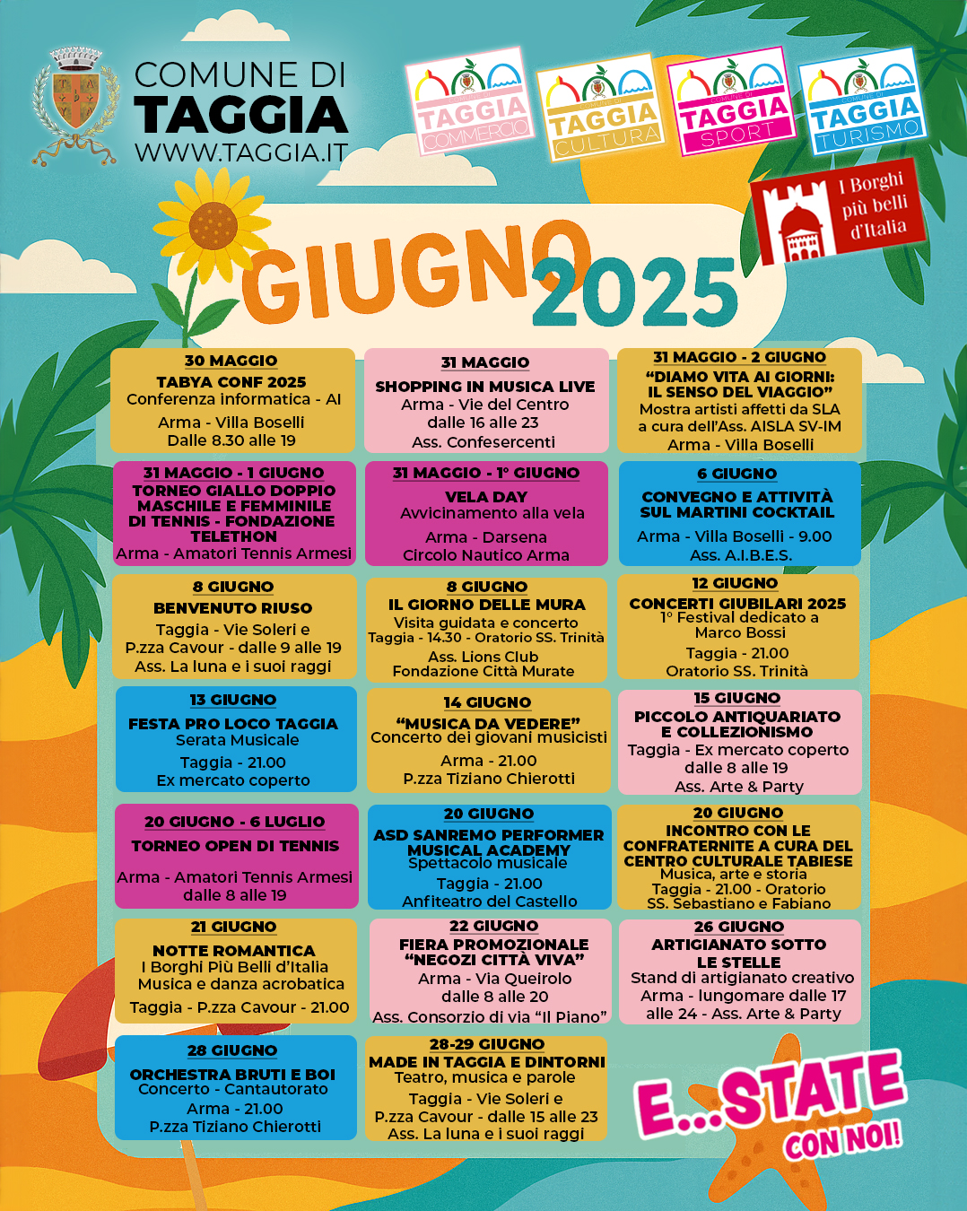 Il Comune di Taggia si prepara all’estate con un giugno ricco di eventi
