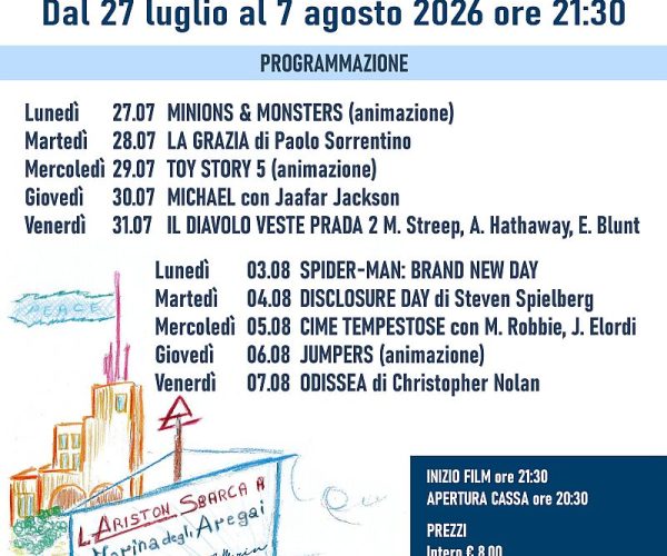 Cinema sotto le stelle a Santo Stefano al Mare: l’Ariston sbarca a Marina degli Aregai