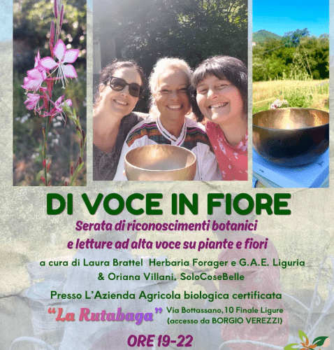 “Di voce in fiore”: una serata tra botanica, letture e cena sul prato a Finale Ligure