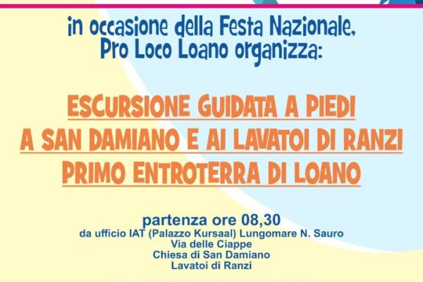 Giornata nazionale delle Pro Loco d’Italia, Pro Loco Loano promuove un’escursione a San Damiano e ai lavatoi di Ranzi