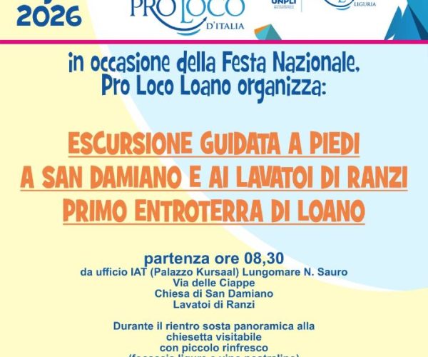 Giornata nazionale delle Pro Loco d’Italia, Pro Loco Loano promuove un’escursione a San Damiano e ai lavatoi di Ranzi