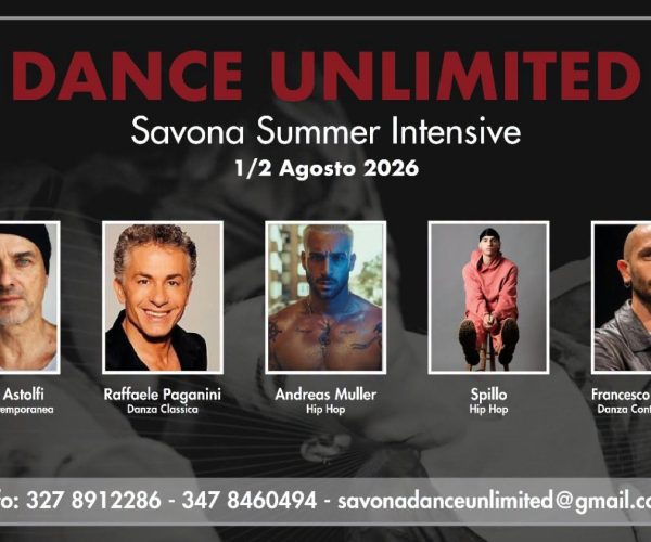 Dance Unlimited”: l’1 e 2 agosto a Savona un weekend di grande danza con Raffaele Paganini, Andreas Muller e maestri d’eccezione
