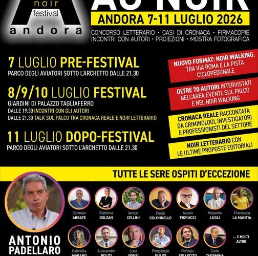 Festival AG Noir 2026: dal 7 all’11 luglio Andora capitale del giallo tra cronaca reale, letteratura e super ospiti