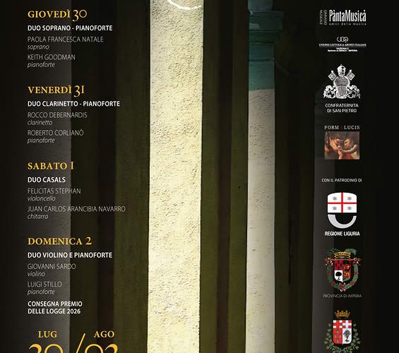 “I Concerti delle Logge” accendono Imperia: quattro serate di grande musica dal 30 luglio al 2 agosto