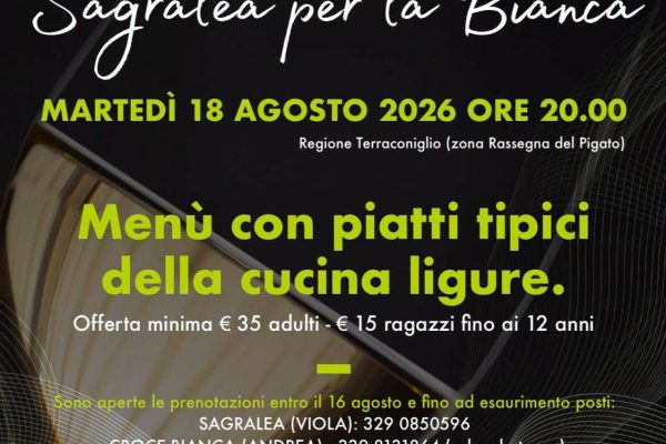 “Sagralea per la Bianca”: ad Albenga una serata di solidarietà e cucina tipica ligure