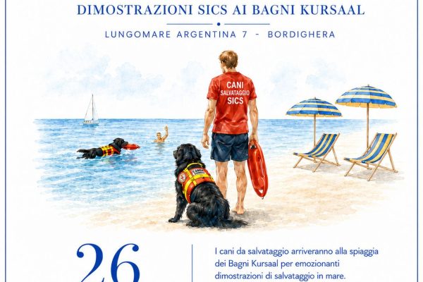Emozioni a quattro zampe a Bordighera: il 26 agosto le dimostrazioni di salvataggio ai Bagni Kursaal
