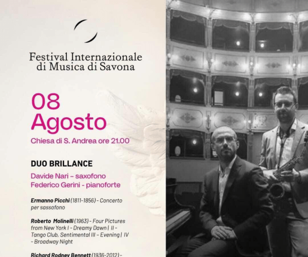 Il Duo Brillance al Festival Internazionale di Musica di Savona: appuntamento l’8 agosto