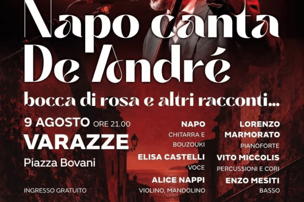 “Napo canta De André”: a Varazze il 9 agosto una serata-tributo con “Bocca di rosa e altri racconti”