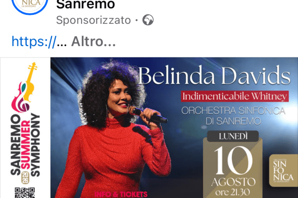 “Indimenticabile Whitney”: Belinda Davids e l’Orchestra Sinfonica a Sanremo il 10 agosto