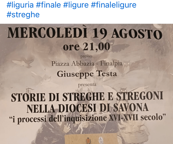 “Storie di streghe e stregoni”: a Finalpia un viaggio nel tempo tra i processi dell’Inquisizione