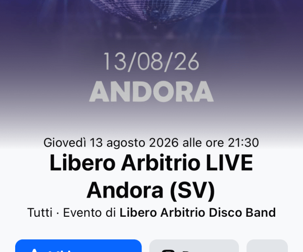 La grande disco music sbarca ad Andora: appuntamento il 13 agosto con la live band Libero Arbitrio