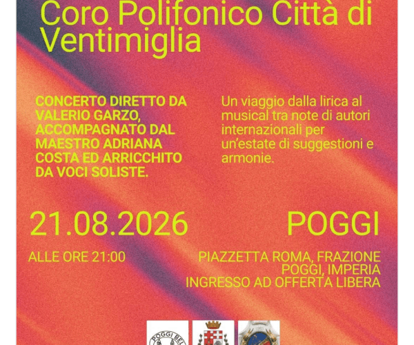 Suggestioni e armonie a Imperia: il 21 agosto appuntamento con il Coro Polifonico Città di Ventimiglia