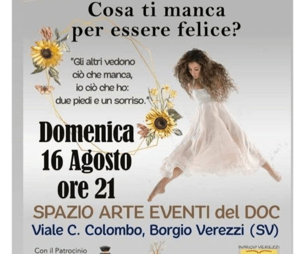 “Cosa ti manca per essere felice?”: incontro con l’autrice Simona Atzori a Borgio Verezzi
