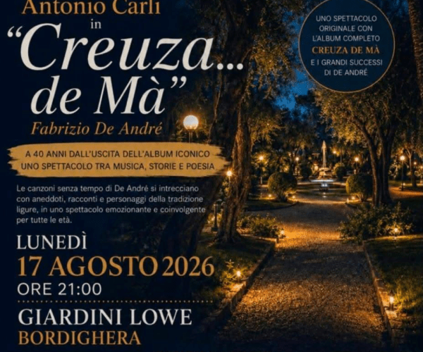 I 40 anni di “Creuza de Mà”: a Bordighera lo spettacolo tributo a Fabrizio De André