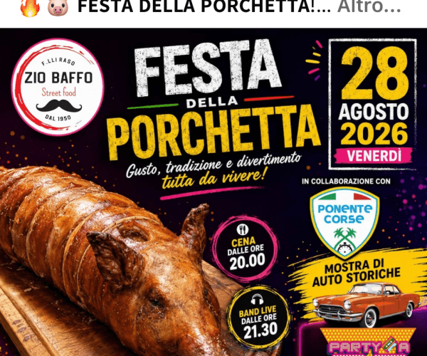 Gusto, motori e musica anni ’90: ad Arma di Taggia arriva la “Festa della Porchetta” da Zio Baffo