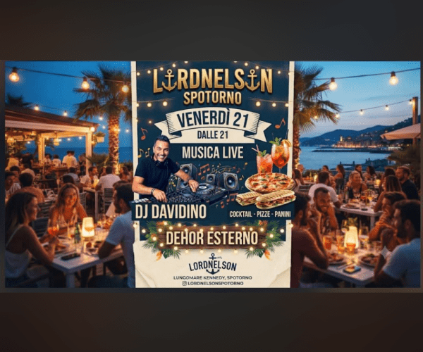 Musica live a Spotorno: venerdì 21 il Lord Nelson si accende con Dj Davidino