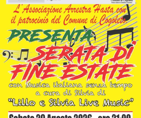 “Serata di fine estate” a Cogoleto: il 29 agosto un viaggio nella musica italiana senza tempo
