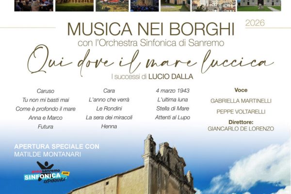“Musica nei Borghi” fa tappa a Cipressa: lunedì 24 agosto l’omaggio dell’Orchestra Sinfonica a Lucio Dalla