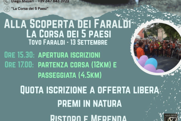 Sport e solidarietà a Tovo Faraldi: il 13 settembre corsa e passeggiata con “La Corsa dei 5 Paesi”
