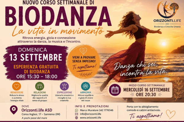 “La vita in movimento”: a Sanremo un’esperienza gratuita di Biodanza per ritrovare energia e benessere