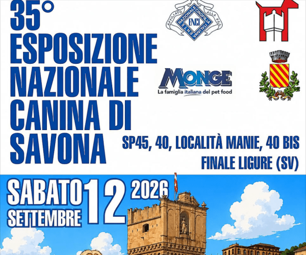 Torna la grande cinofilia a Finale Ligure: il 12 settembre la 35° Esposizione Nazionale Canina di Savona
