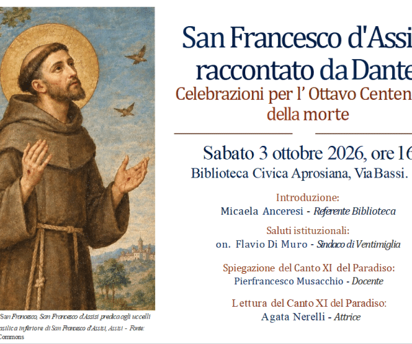 Dante racconta San Francesco: a Ventimiglia un viaggio letterario tra storia, poesia e arti sceniche
