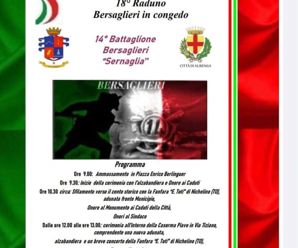 Albenga celebra la sua storia militare: domenica 20 settembre il 18° Raduno dei Bersaglieri