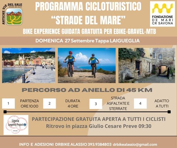 In bicicletta alla scoperta della Baia del Sole: a Laigueglia l’evento gratuito “Strade del mare” e “Liguria Longevity”