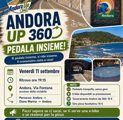 “Pedala Insieme!” con Andora Up 360: l’11 settembre un’escursione serale in bicicletta sulla ciclabile