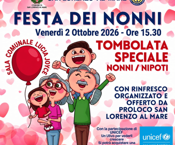 San Lorenzo al Mare celebra i nonni: il 2 ottobre un pomeriggio di festa, giochi e sostegno all’UNICEF
