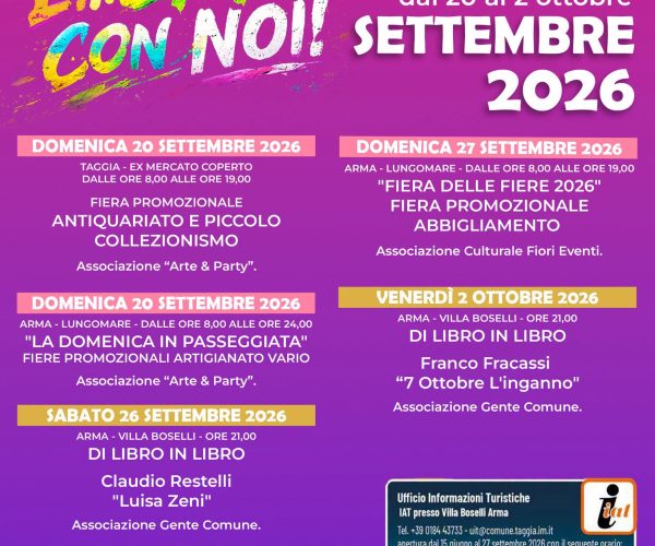 Fiere sul lungomare e rassegne letterarie: gli eventi di fine settembre a Taggia e Arma con “E…state con noi!