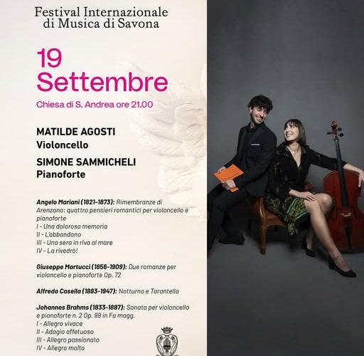 Violoncello e pianoforte protagonisti a Savona: il programma del nuovo appuntamento del Festival Internazionale di Musica
